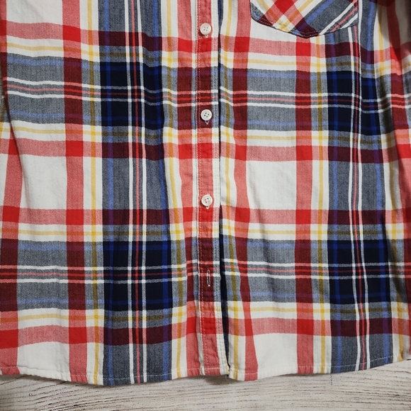 🌺3/$20 Old Navy Boyfriend Shirt Red Blue Plaid Button Down Shirt M - Picture 4 of 7